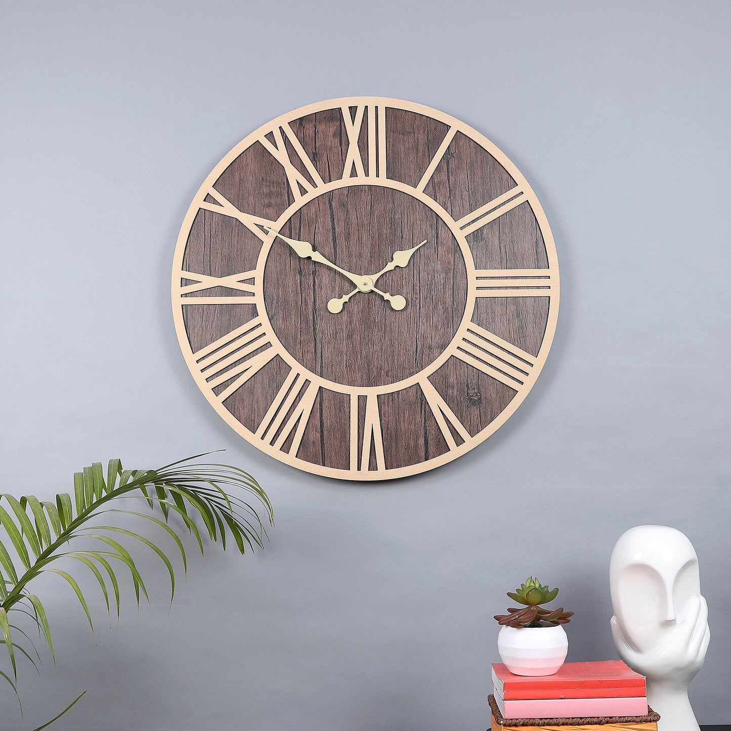 "Rustic Wood and Metal Roman Numeral Wall Clock"