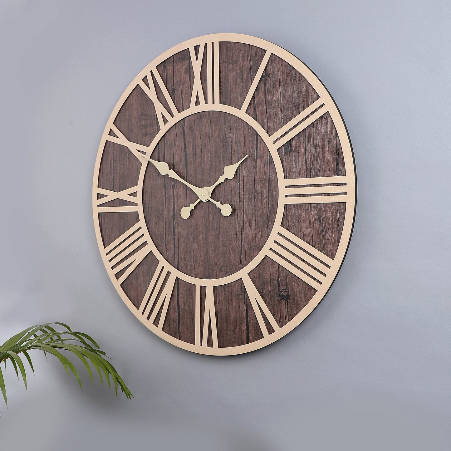 "Rustic Wood and Metal Roman Numeral Wall Clock"