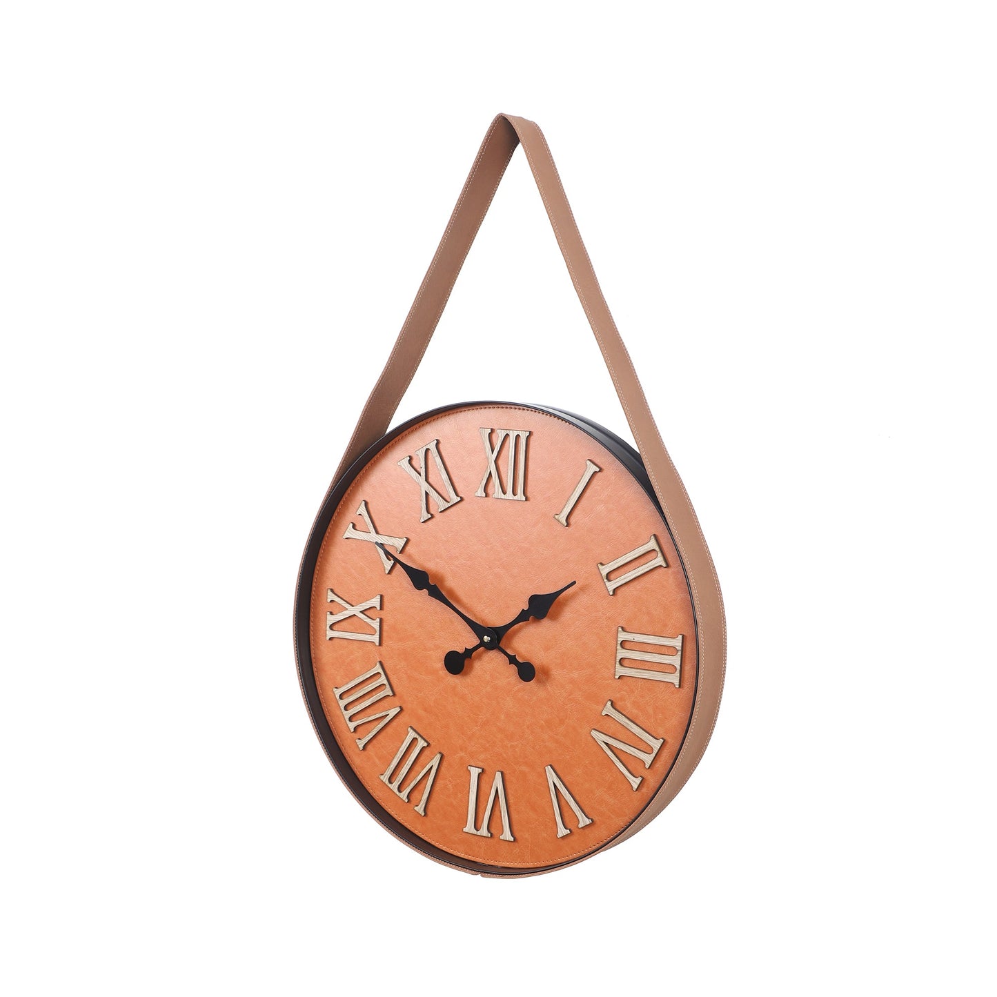 "Vintage Roman Numeral Wall Clock with Leather Strap"