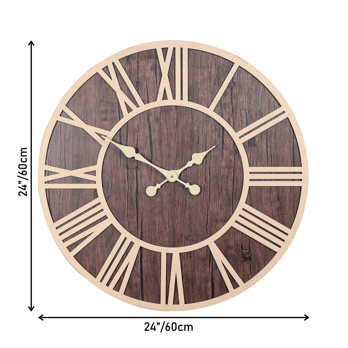 "Rustic Wood and Metal Roman Numeral Wall Clock"