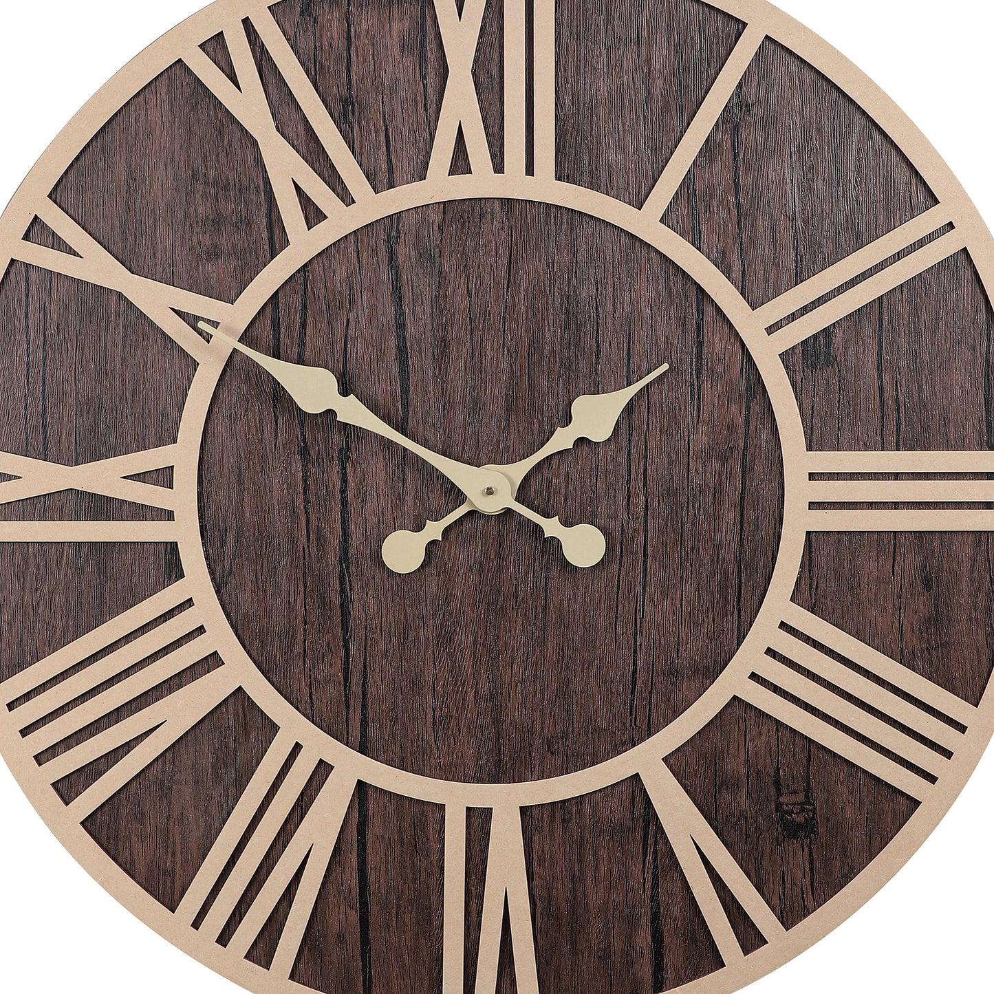 "Rustic Wood and Metal Roman Numeral Wall Clock"