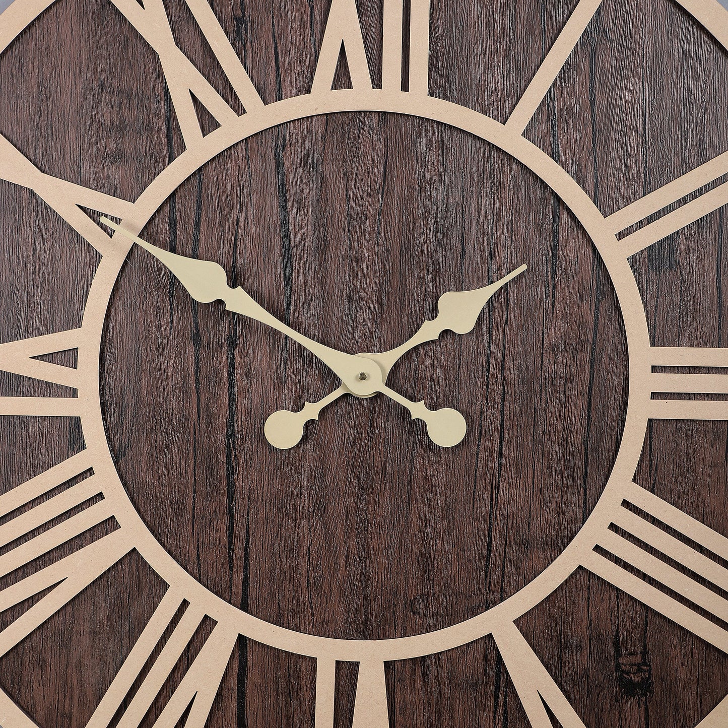 "Rustic Wood and Metal Roman Numeral Wall Clock"