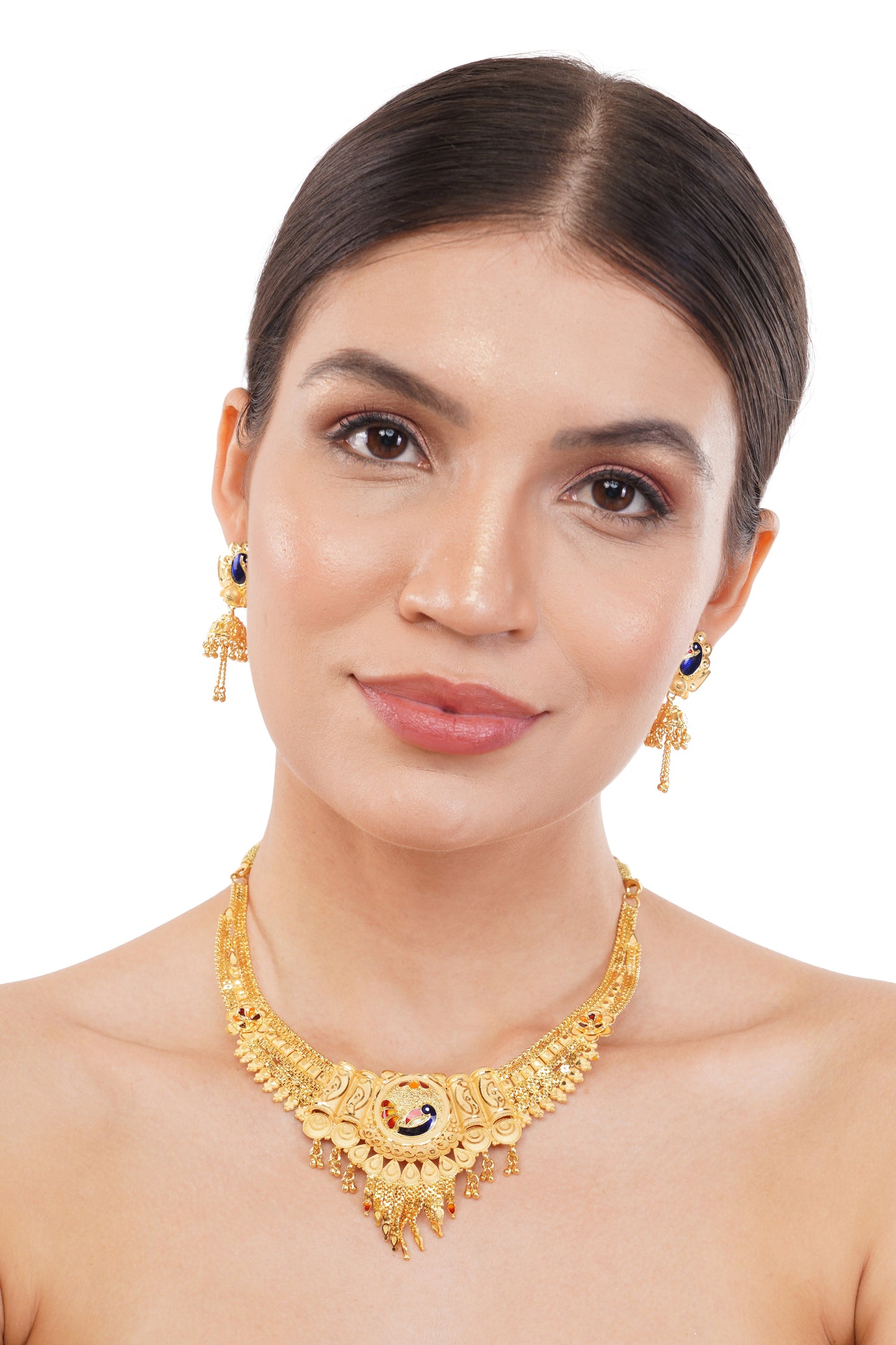 Intricate 1Gm Gold Necklace and Earring Set