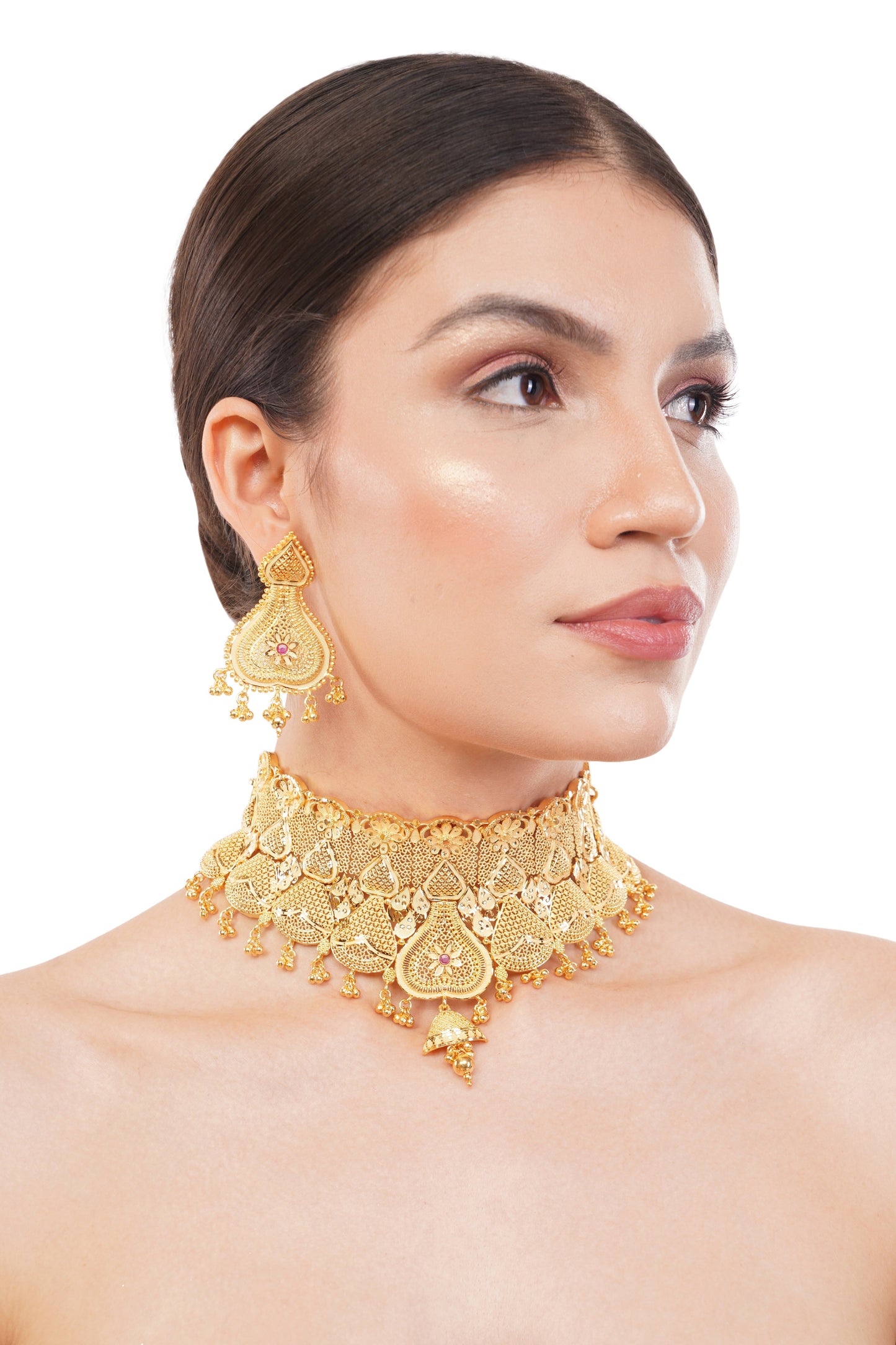 Vintage Inspired 1Gm Gold Choker Necklace and Earring Set