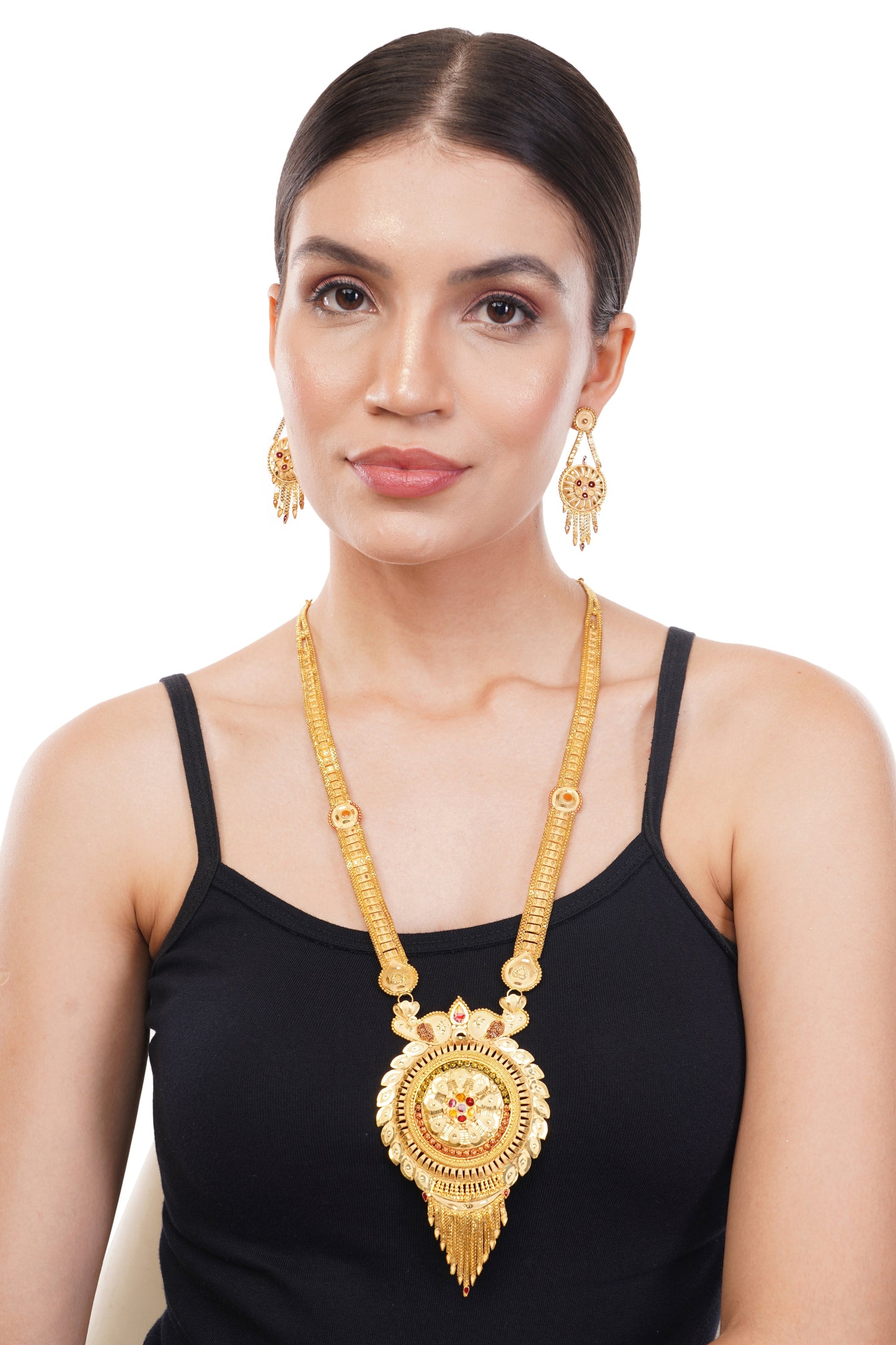 1Gm Gold Rani Haar Necklace and Earring Set with Cubic Zirconia