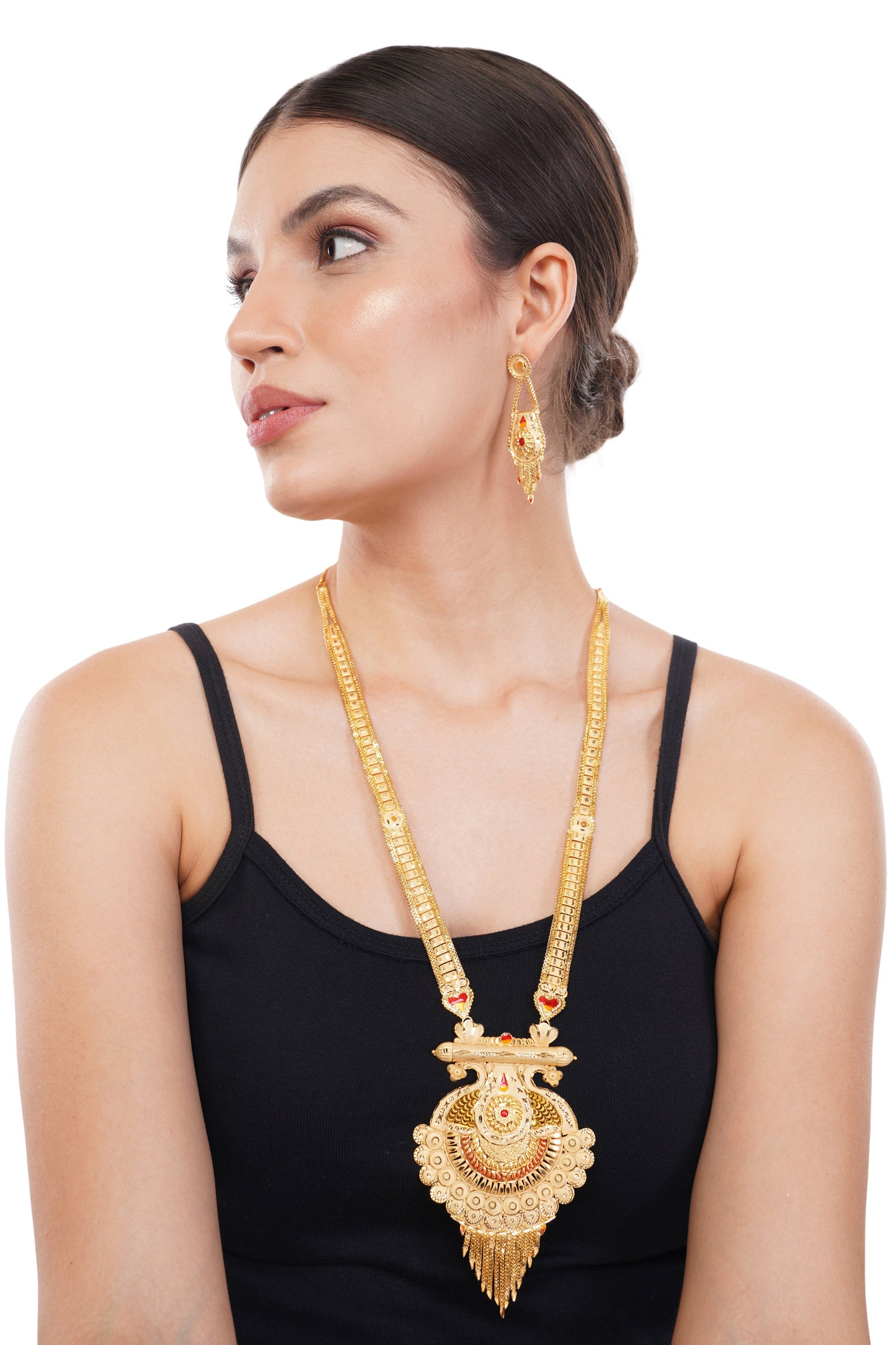 South Indian Temple 1Gm Gold Jewellery Necklace and Earring Set