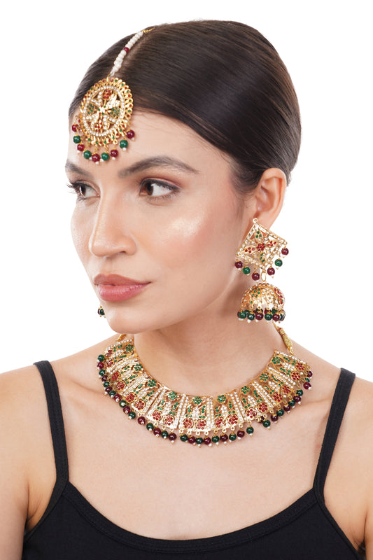 Ethnic and Party Wear 1Gm Gold Plated Necklace and Earring Set