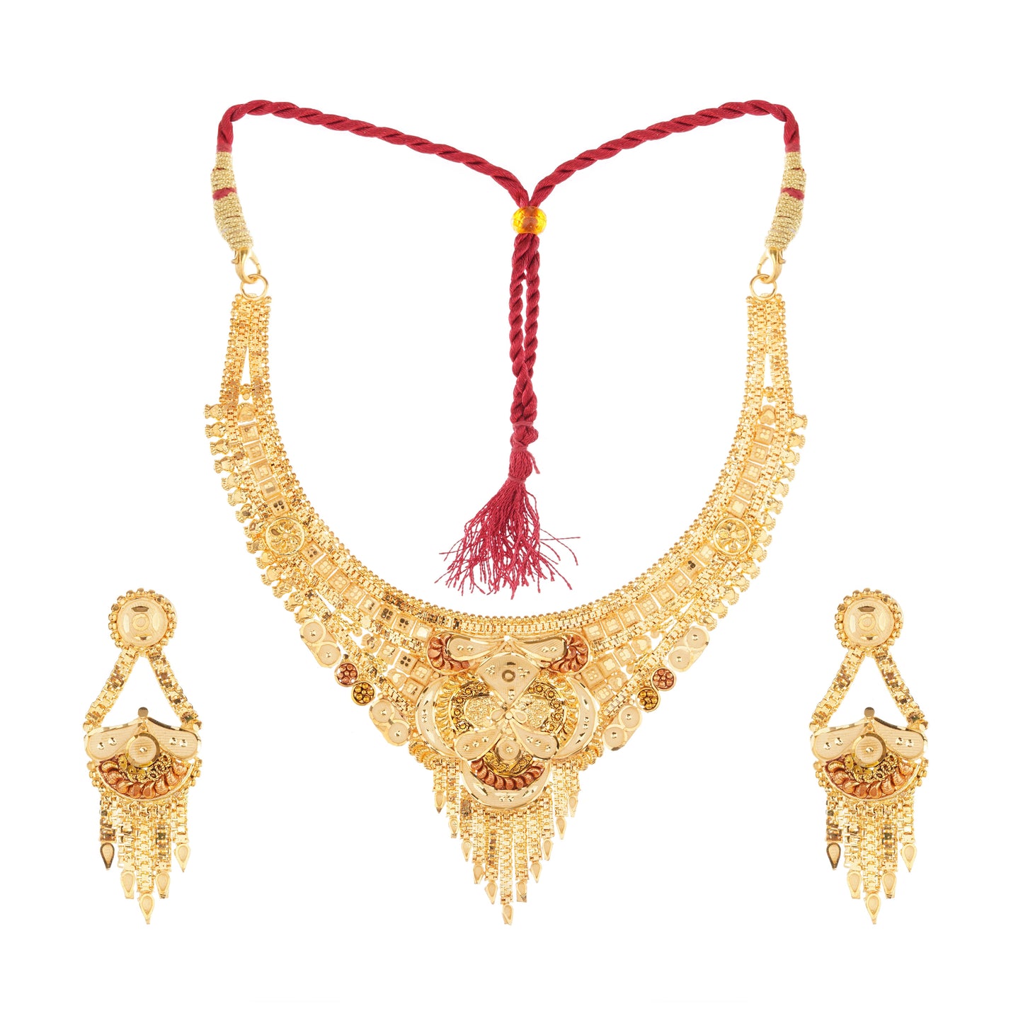 Red String 1Gm Gold Necklace and Earring Set