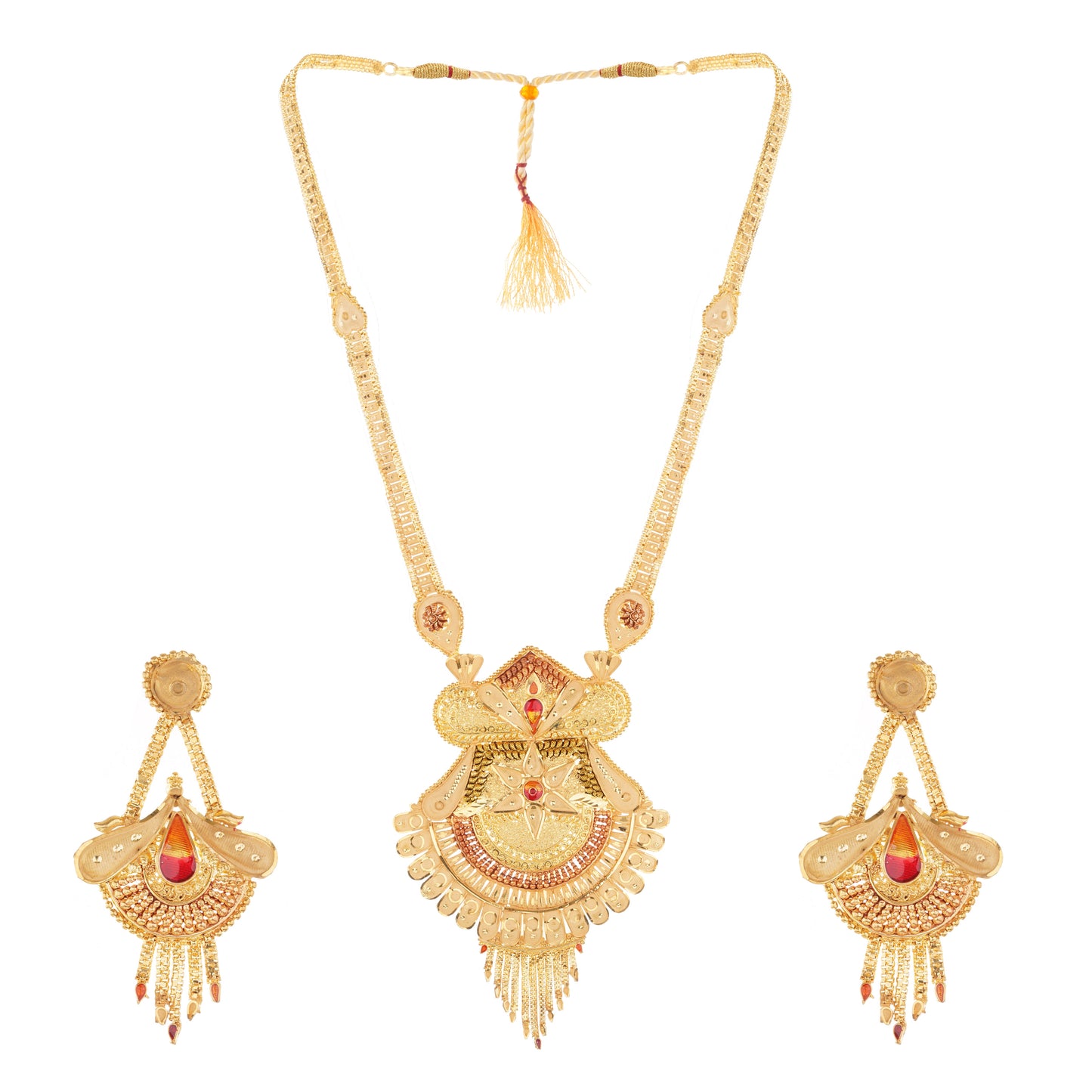 1Gm Gold-Plated Long Haram Necklace and Earring Set