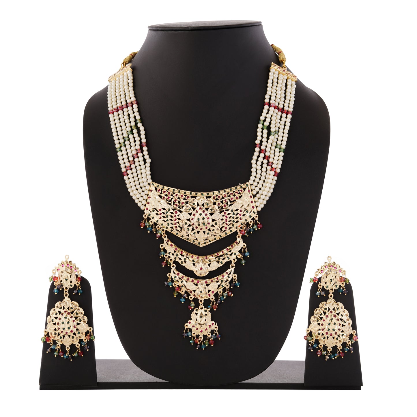 1Gm Gold Plated Freshwater Pearl and Crystal Necklace and Earring Set